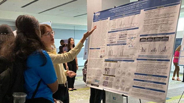 Maria Castellon presenting research material at an event