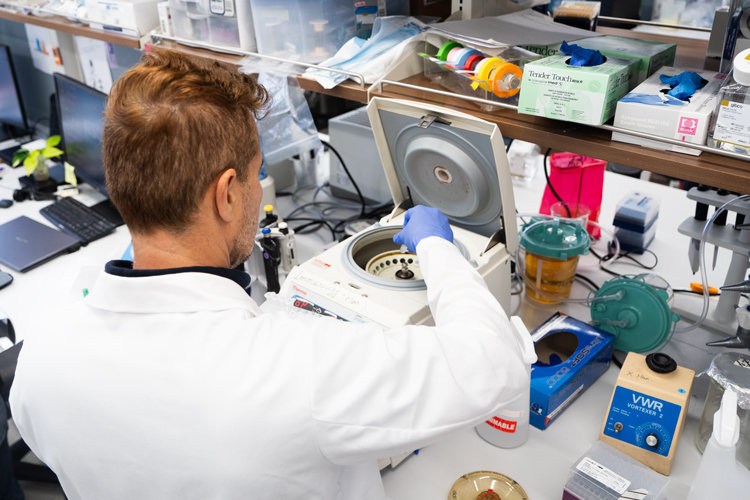 Person working in lab using research machine