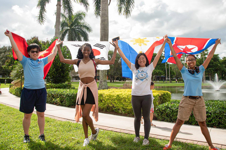 International NSU students with flags