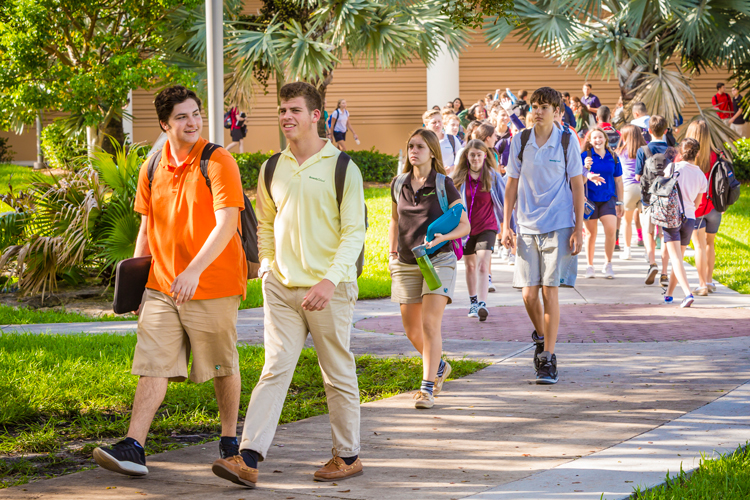 Students walking around campus