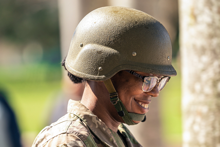 Military person smiling closeup