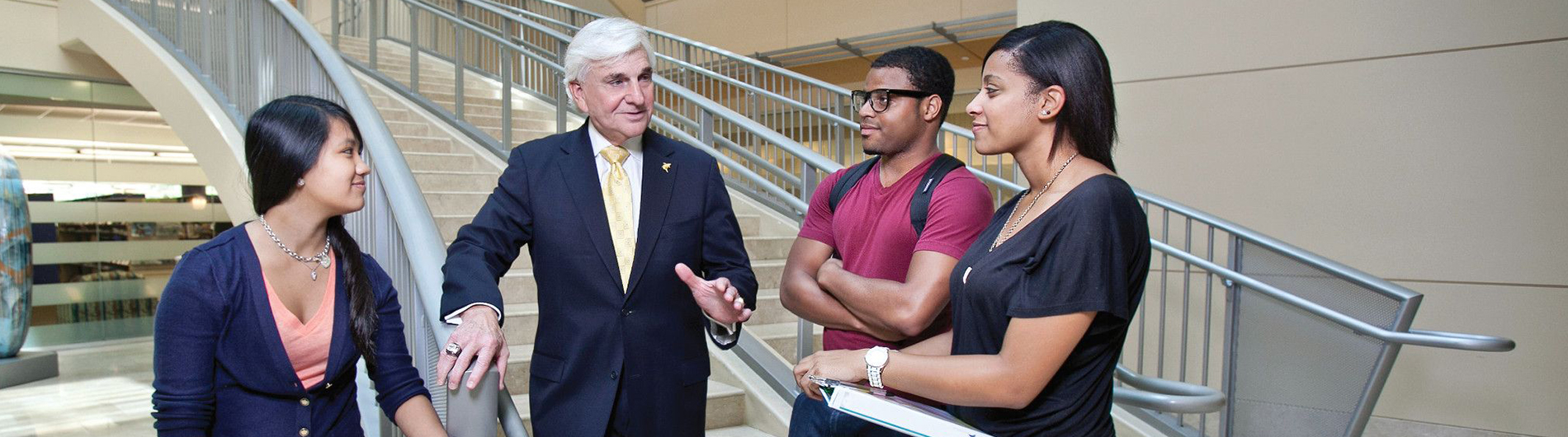 President George Hanbury speaks to students.