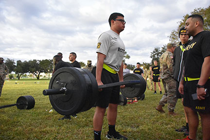 army rotc student lifting weights