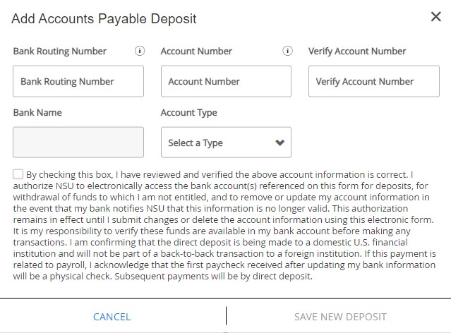 Screenshot entering routing number