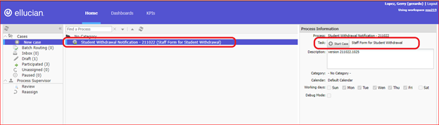 screen shot start case workflow step