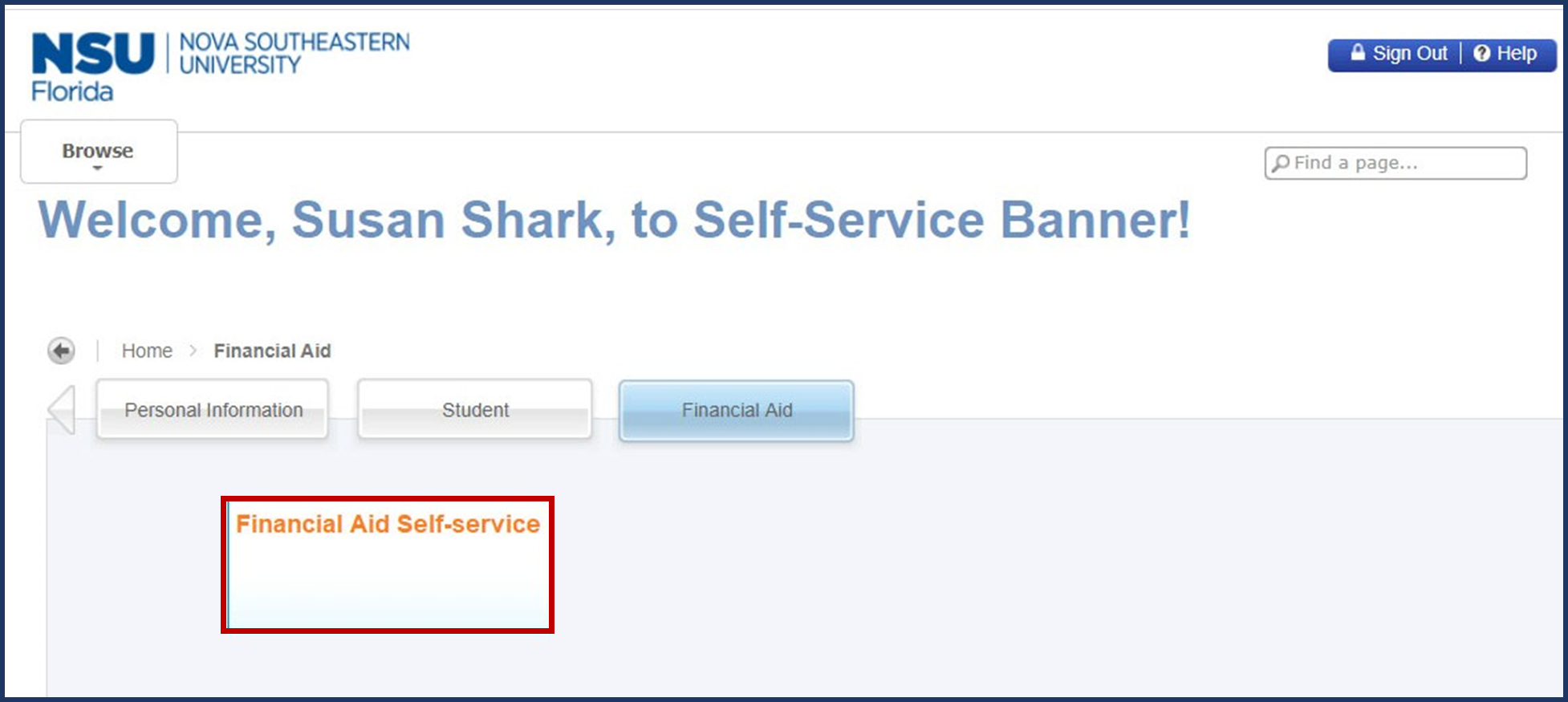 Financial Aid Self Service Link