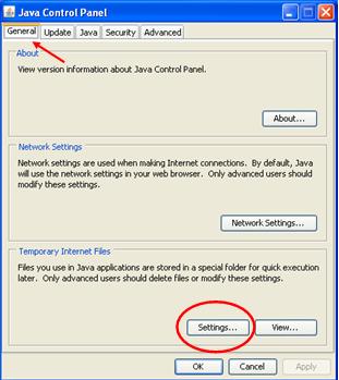 Java Control Panel General tab