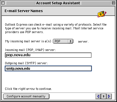 Mac Outlook Express Email Server Names screen
