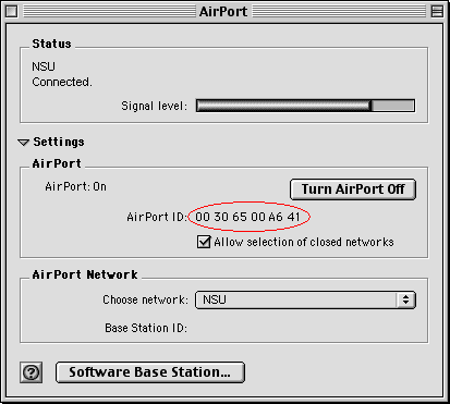 Airport Settings screen showing Airport ID