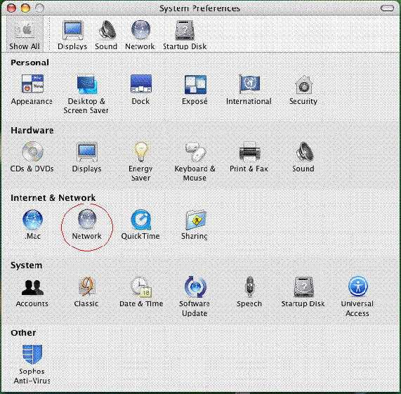 Mac OS X Internet and Network screen