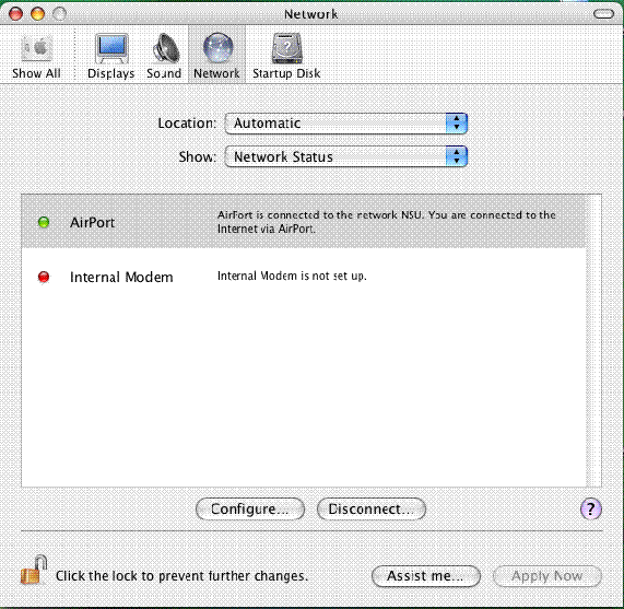 Mac OS X Network screen