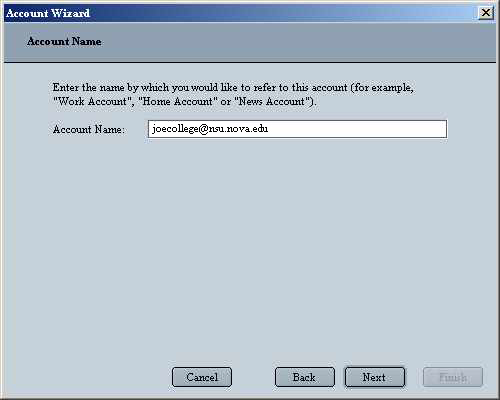 Netscape 6 Email for Windows Account Name Screen