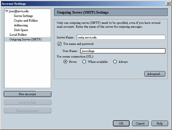 Netscape 6 POP SMTP Screen