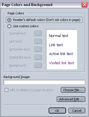Netscape 7 Page Colors and Background window