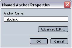 Netscape 7 Composer Anchor Properties screen with example anchor name