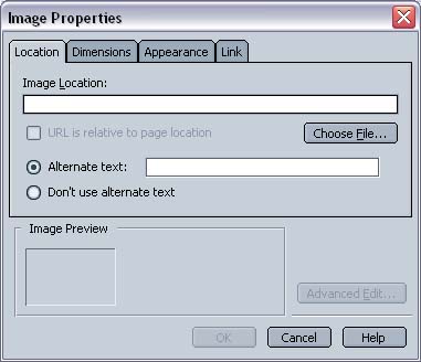 Netscape 7 Image Properties screen