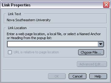 Netscape 7 External Link Properties Window