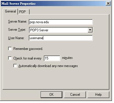 Netscape Communicator Mail Server Properties screen