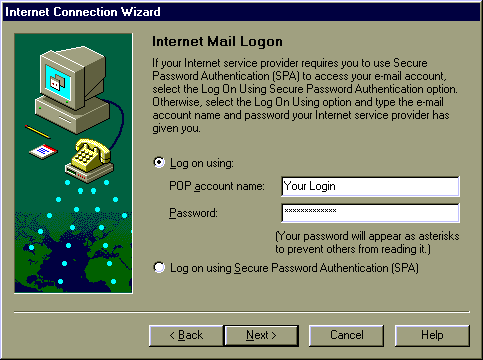 Outlook Internet Mail Logon screen