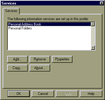 Outlook Services screen