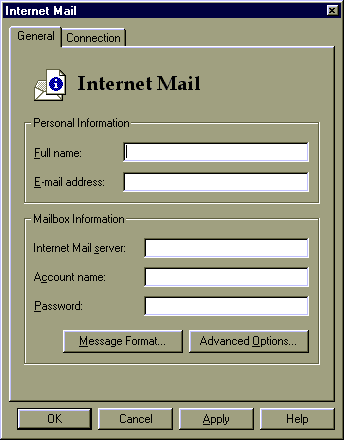 Outlook Internet Mail screen