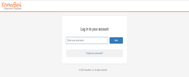 Screenshot of the KnowBe4 login page.