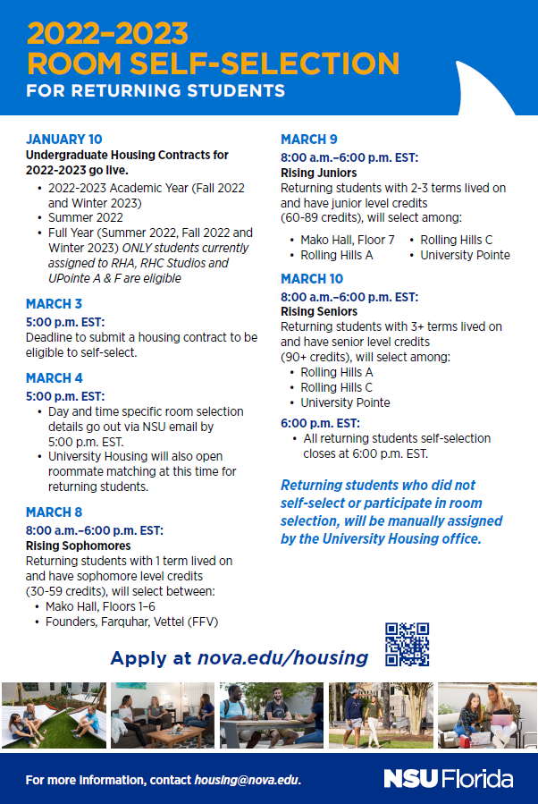 Nova Calendar Fall 2022 Student Housing | Main Campus | Nsu