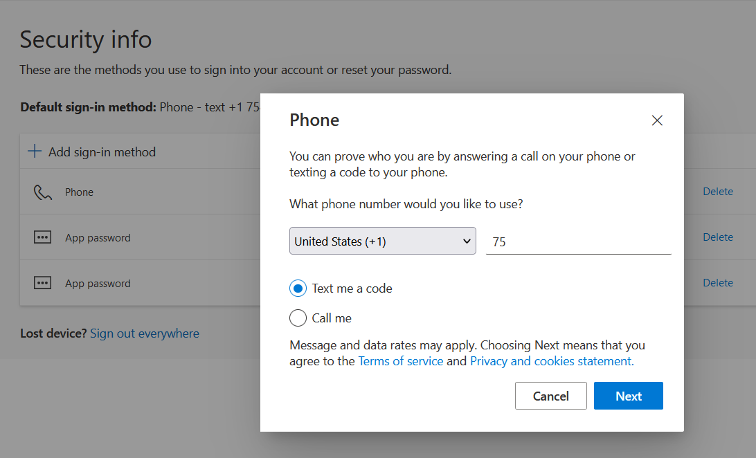 Change phone authorization screen