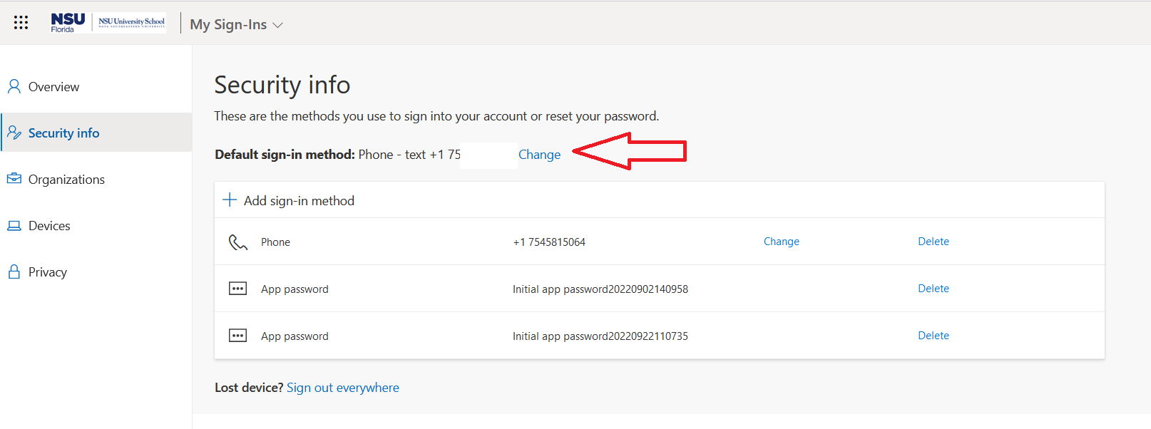 Change default sign in method screen