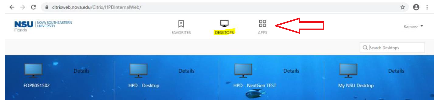 Citrix app and desktop tab