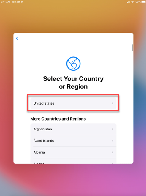 Select country screenshot