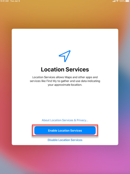 Location services preference screenshot