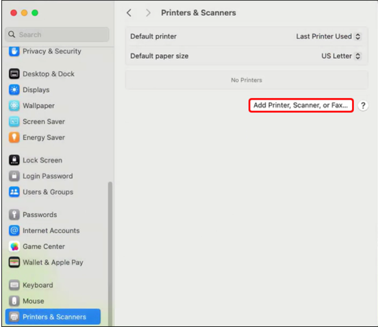 Add a printer screenshot