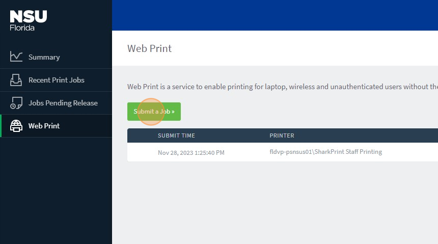 Submit a job screenshot