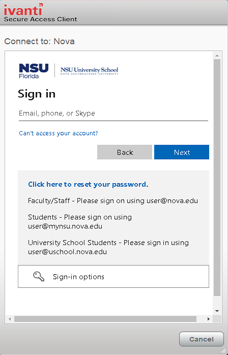 Enter your Nova email screenshot