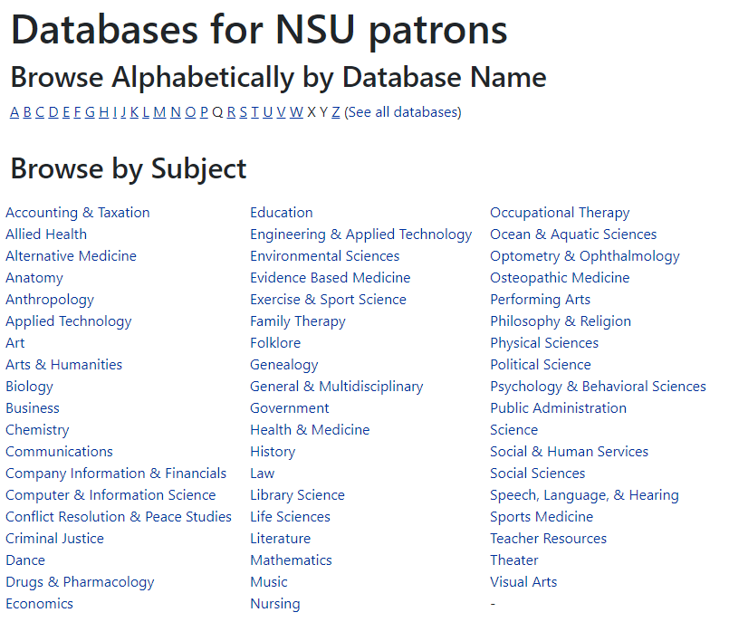 Databases for NSU Patrons