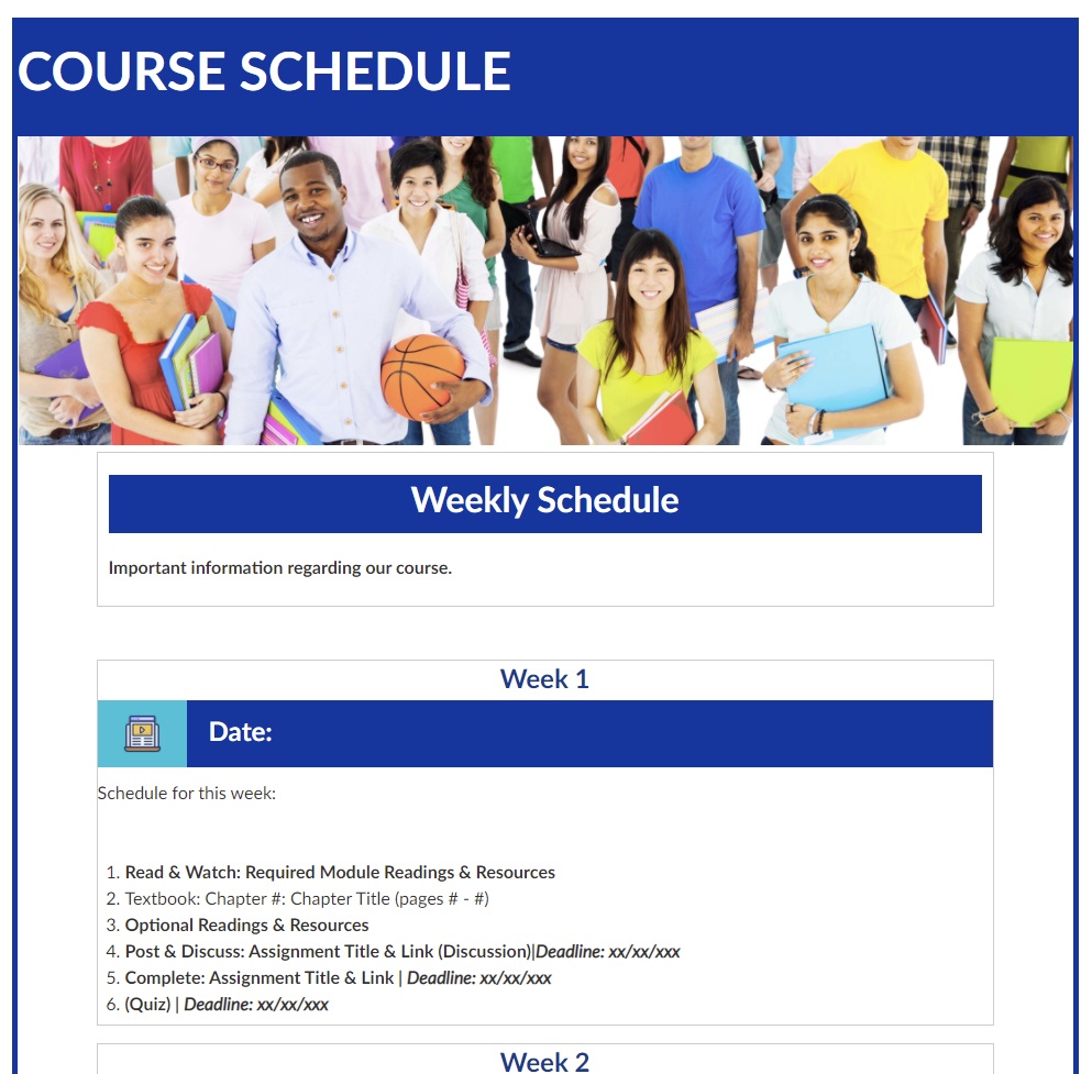 Template A Course Schedule