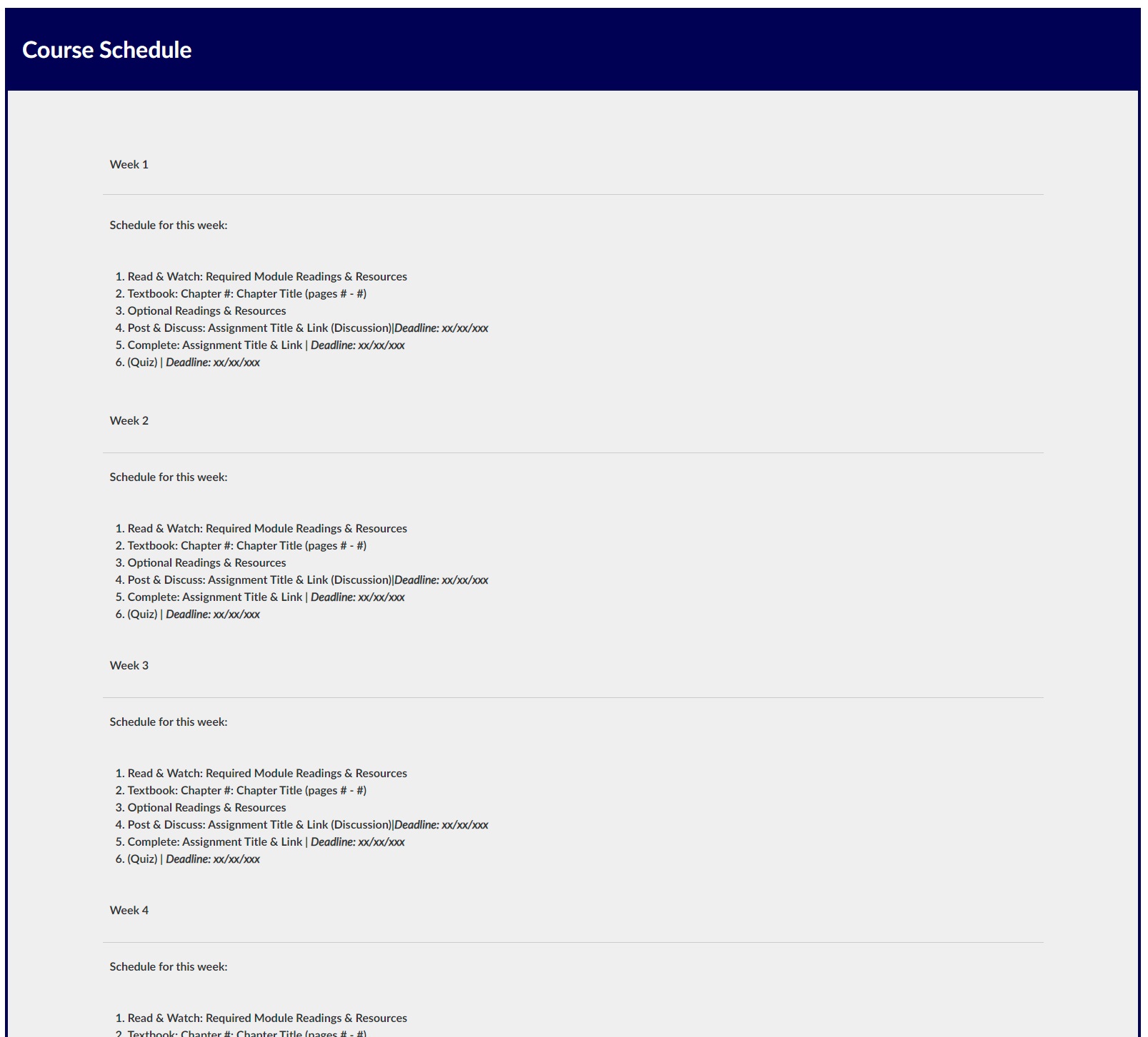 Template C Course Schedule