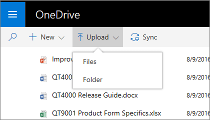 Upload a file in the OneDrive web app