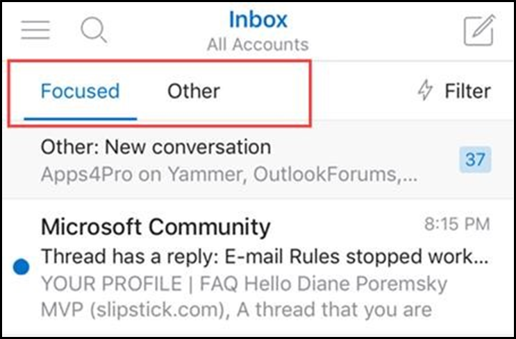 Focused Inbox Outlook iOS