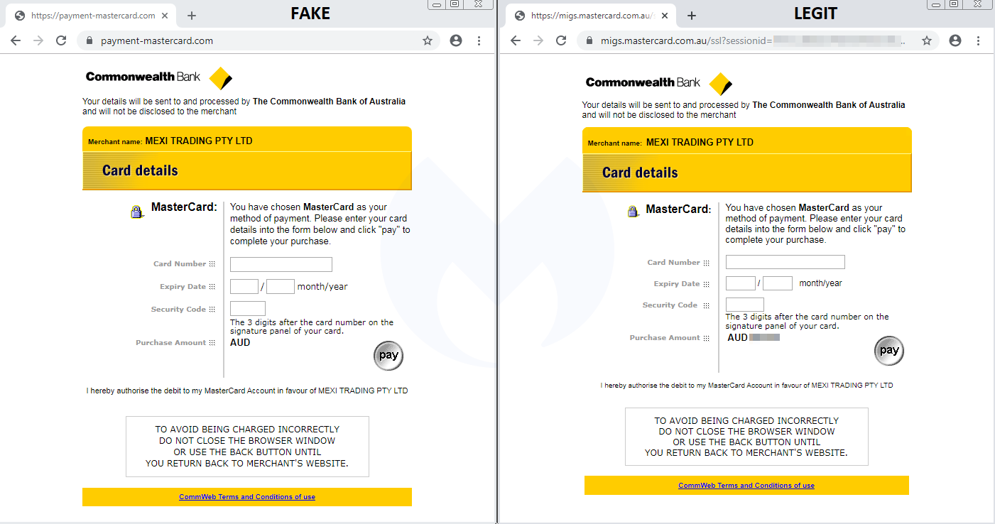 This is a side-by-side comparison of the fake payment processor versus the real one.