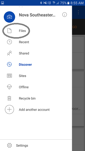 Files icon location in OneDrive app for Android