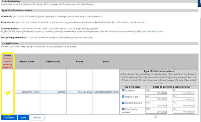 removing a person from the release of information form