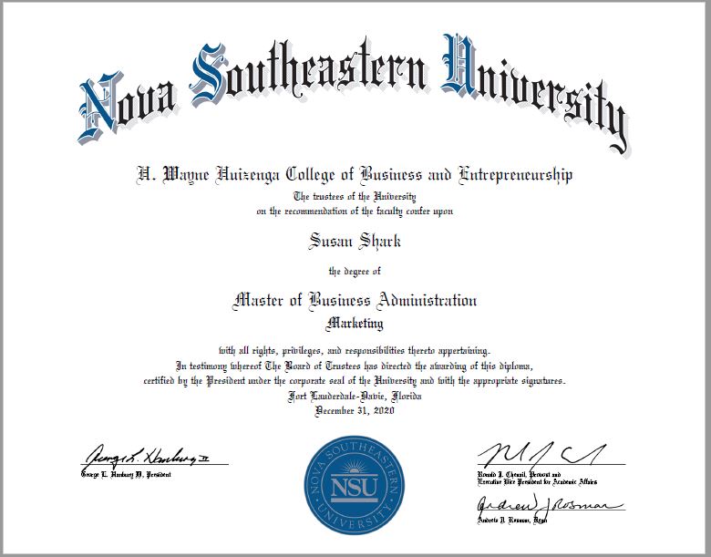 sample printed diploma