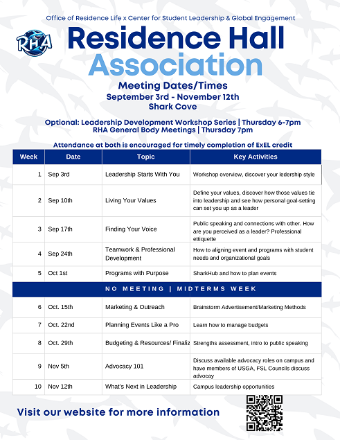 Residence Hall Association Fall 2026 Meeting Schedule