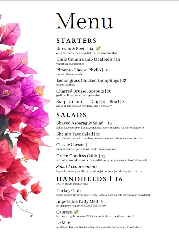 Shark Club Menu