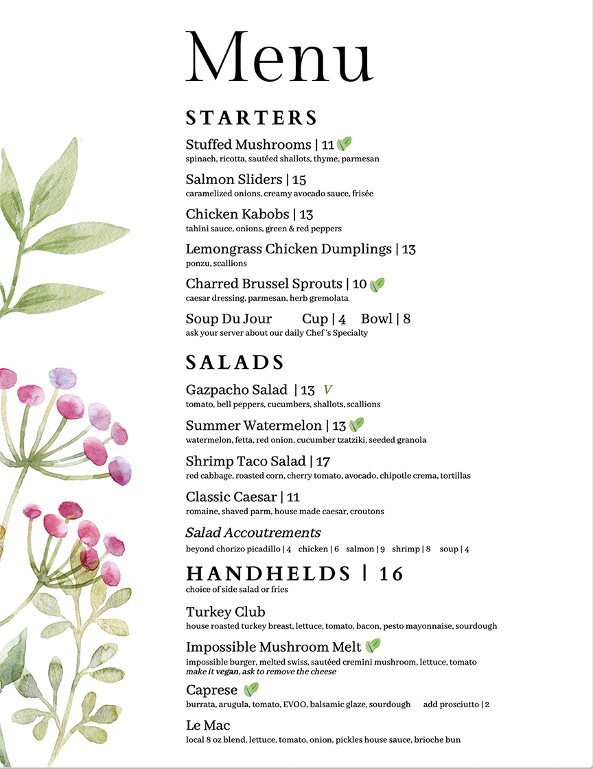 Shark Club Menu